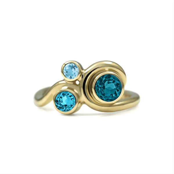 Entwine three stone gemstone engagement ring - 9ct yellow gold and blue topaz