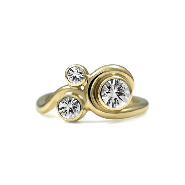 Entwine three stone gemstone engagement ring - 9ct yellow gold and white topaz