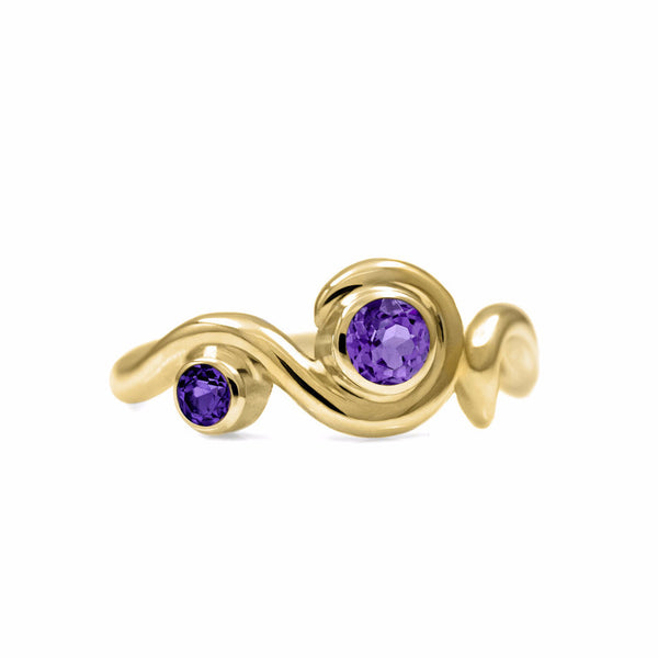 Entwine two stone gemstone engagement ring - 9ct yellow gold and amethyst