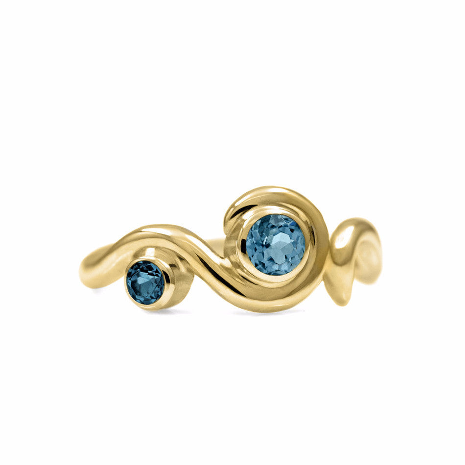 Entwine two stone gemstone engagement ring - 9ct yellow gold and blue topaz