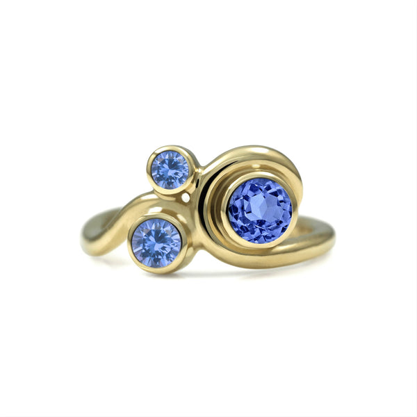 Entwine three stone  sapphire engagement ring -  9ct yellow gold and  blue sapphire