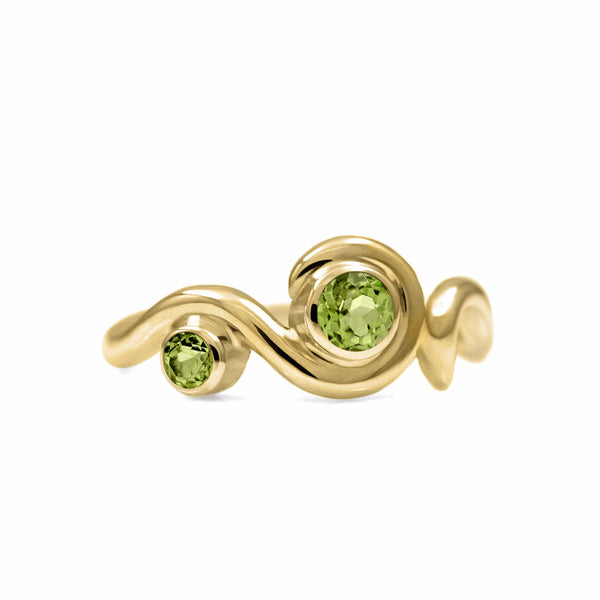 Entwine two stone gemstone engagement ring - 9ct yellow gold and peridot