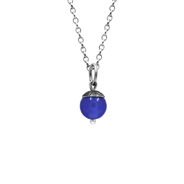 Sterling silver and blue agate acorn pendant.  Can also be worn with silver leaf pendants and silver rose pendants. Handmade using recycled silver in Salisbury, Wiltshire.