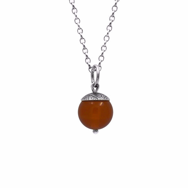 Sterling silver and red carnelian acorn pendant.  Can also be worn with silver leaf pendants and silver rose pendants. Handmade using recycled silver in Salisbury, Wilthshire.