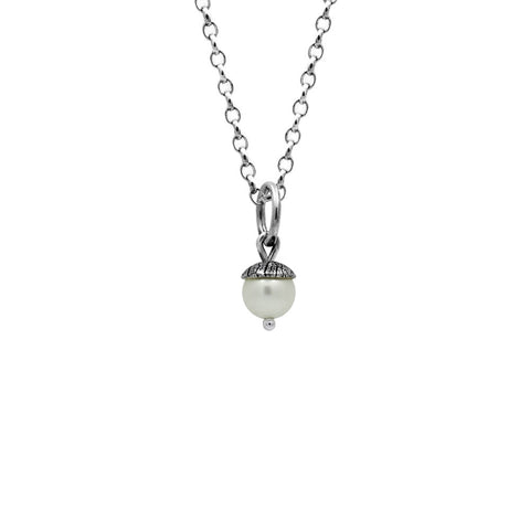 Sterling silver and gemstone acorn charm pendant - small - white pearl