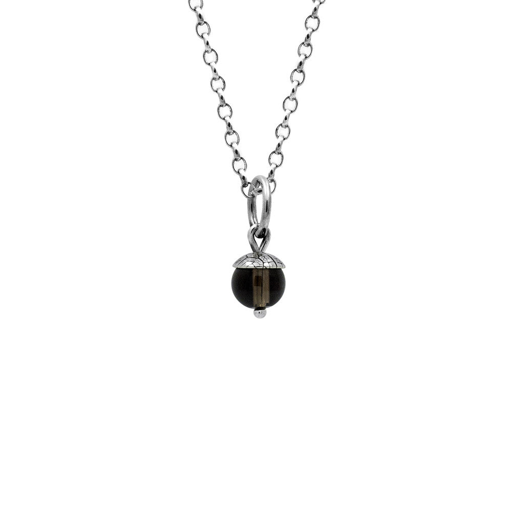 Sterling silver and gemstone acorn charm pendant - small - smoky quartz
