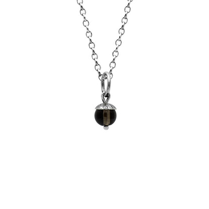 Sterling silver and gemstone acorn charm pendant - small - smoky quartz