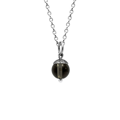 Sterling silver and brown smoky quartz acorn pendant.  Can also be worn with silver leaf pendants and silver rose pendants. Handmade using recycled silver in Salisbury, Wilthshire.