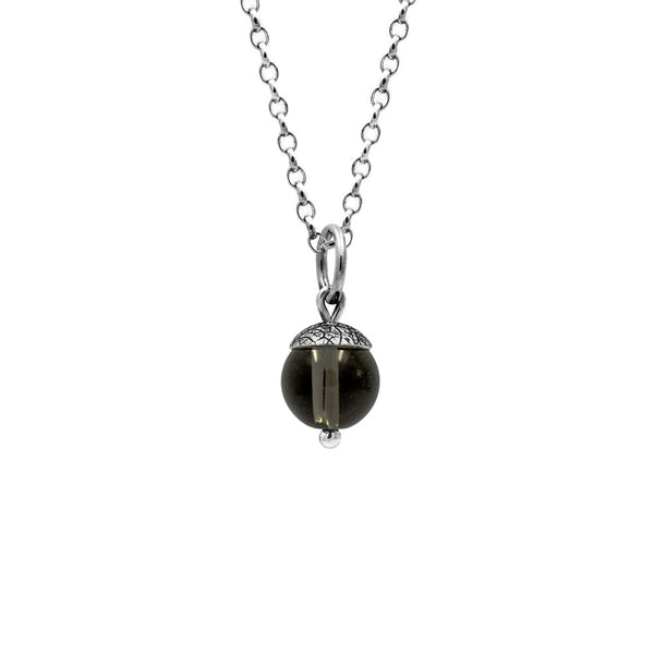 Sterling silver and brown smoky quartz acorn pendant.  Can also be worn with silver leaf pendants and silver rose pendants. Handmade using recycled silver in Salisbury, Wilthshire.