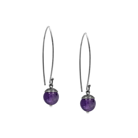 sterling silver acorn earrings with purple amethyst. Handmade in Salisbury, Wiltshire.
