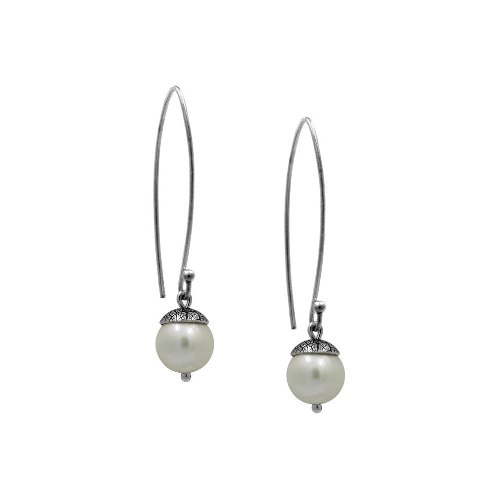 sterling silver acorn earrings with white pearl. Handmade in Salisbury, Wiltshire.