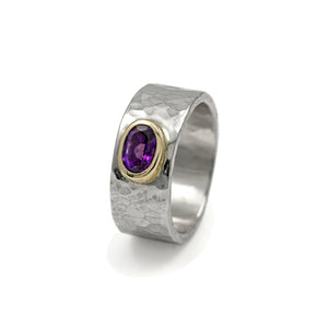 Silver and gold amethyst ring
