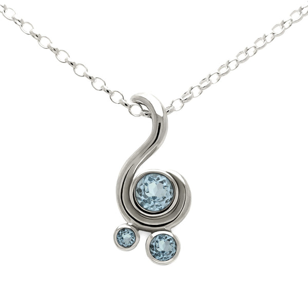 Entwine three stone gemstone pendant in sterling silver - aquamarine