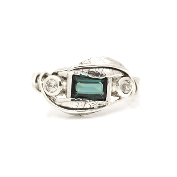 Leaf and tendril gemstone ring