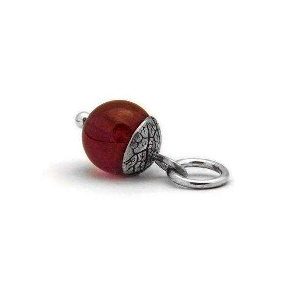 Sterling silver and gemstone acorn charm pendant - red carnelian close up