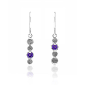 Halo drop earrings in textured sterling silver and gemstone - amethyst