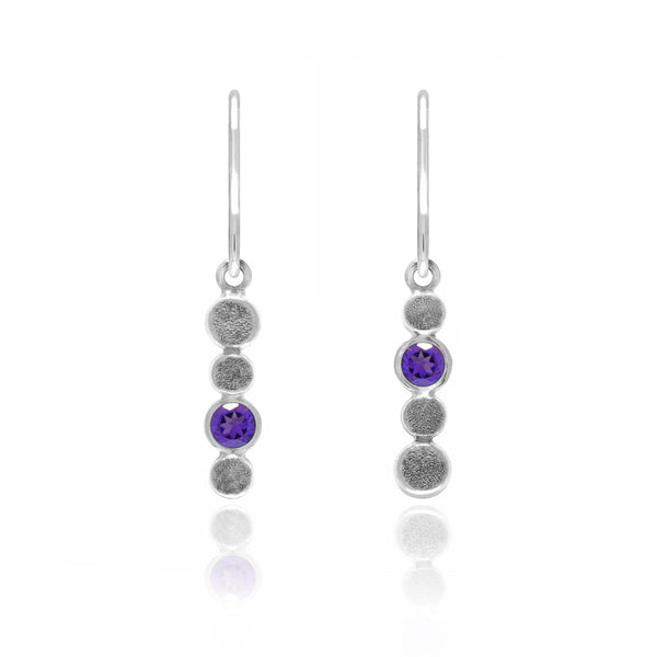 Halo drop earrings in textured sterling silver and gemstone - amethyst