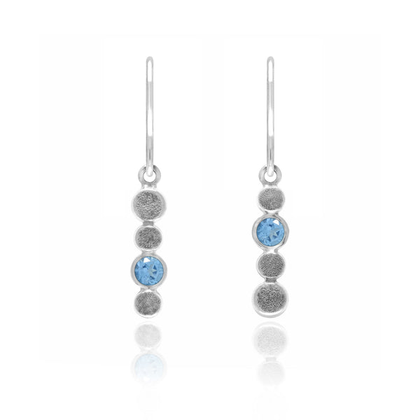 Halo drop earrings in textured sterling silver and gemstone - blue topaz
