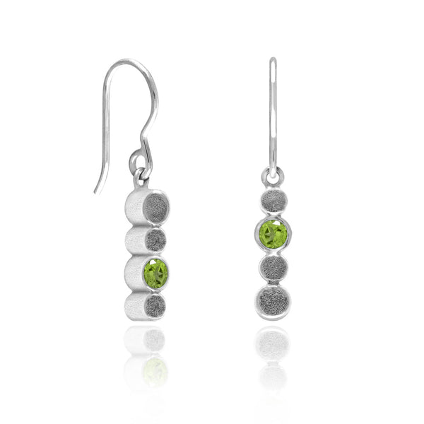 Halo drop earrings in textured sterling silver and gemstone - peridot
