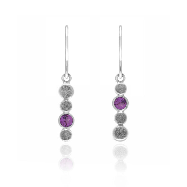 Halo drop earrings in textured sterling silver and gemstone - rhosolite garnet