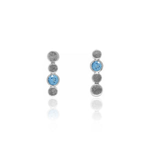 Halo stud earrings in textured sterling silver and gemstone - blue topaz