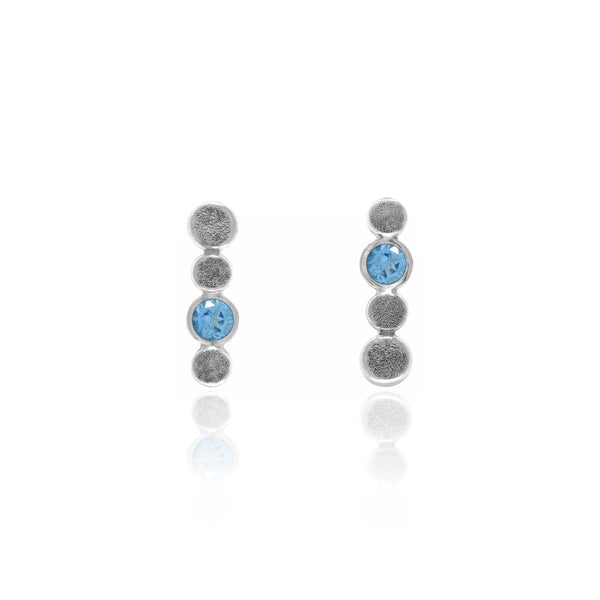 Halo stud earrings in textured sterling silver and gemstone - blue topaz