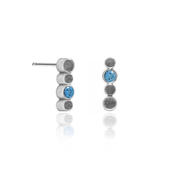 Halo stud earrings in textured sterling silver and gemstone - blue topaz