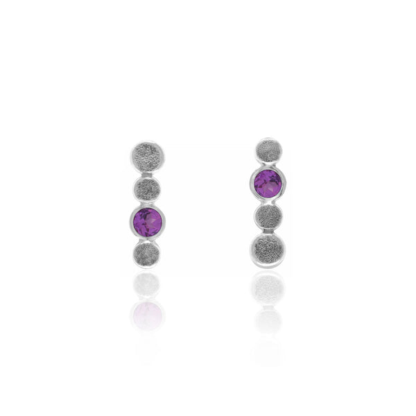 Halo stud earrings in textured sterling silver and gemstone - rhodolite garnet