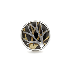 Sterling silver and gold enchanted forest tree ring with clear quartz