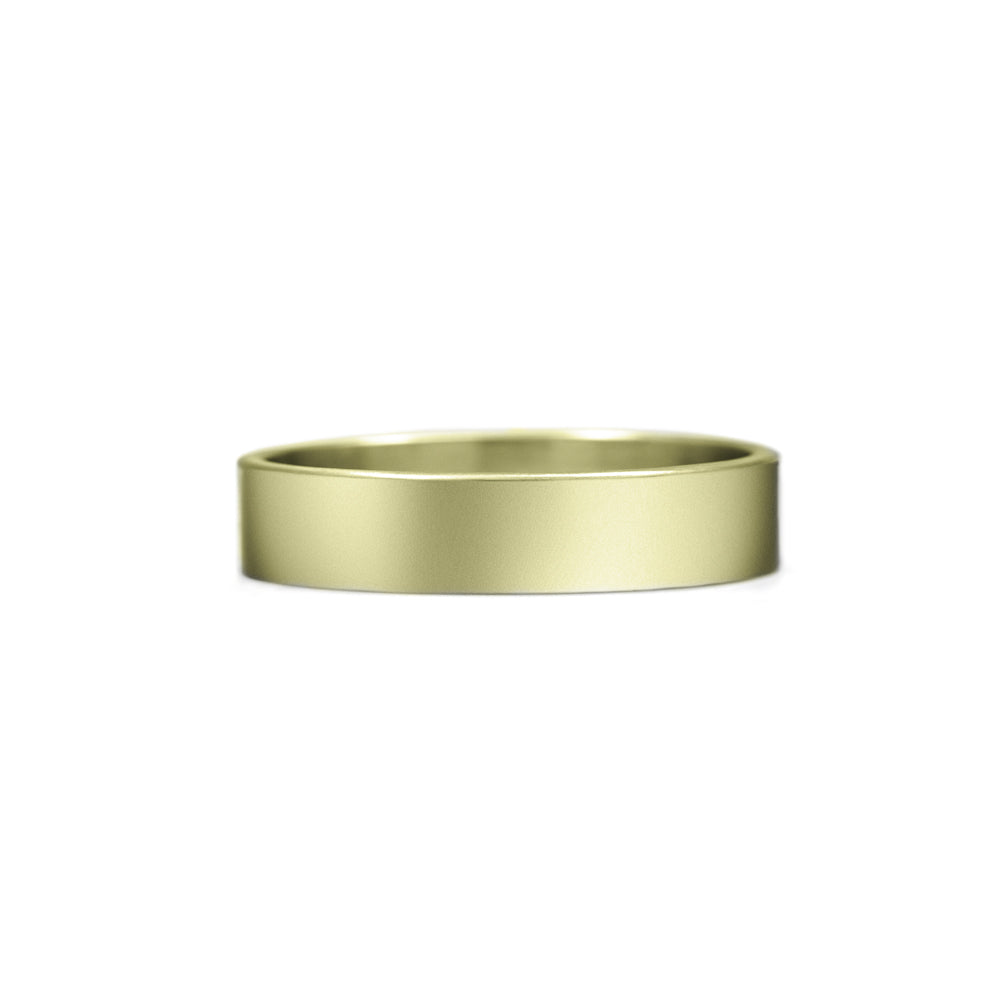 Flat wedding band recycled yellow gold 