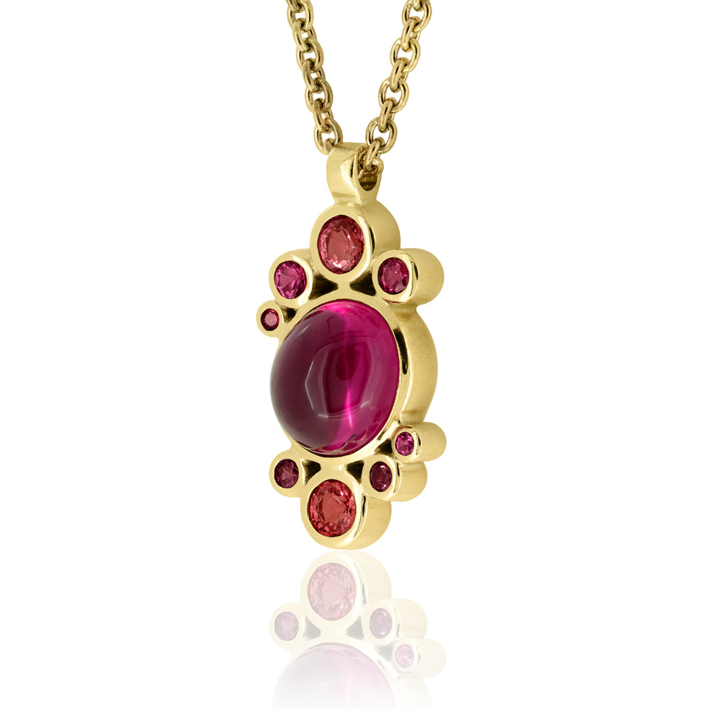 Dewdrop cluster pendant - gold, tourmaline and spinel