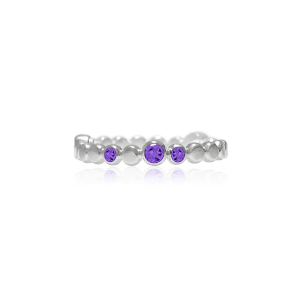 Sterling silver halo band of textured circles - amethyst