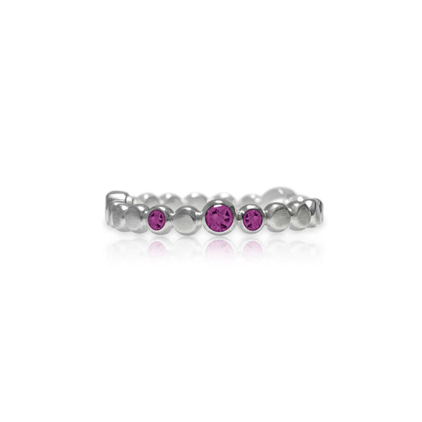 Sterling silver halo band of textured circles - garnet