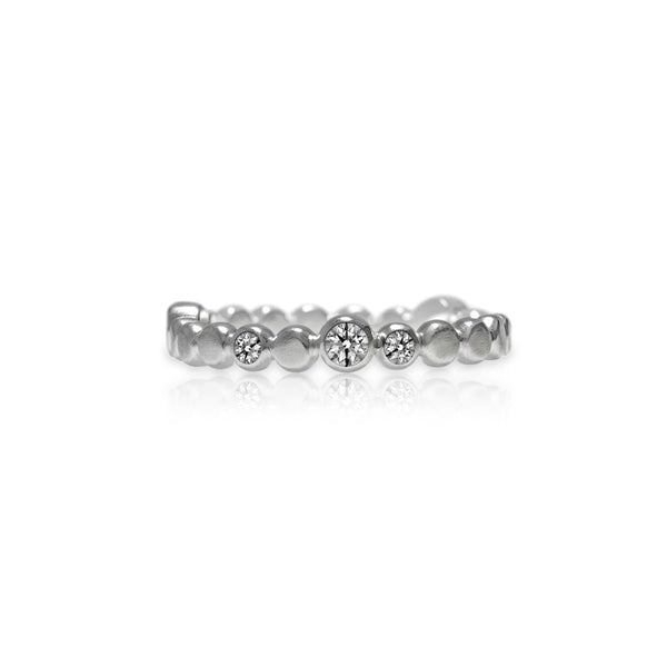 Sterling silver halo band of textured circles - white topaz