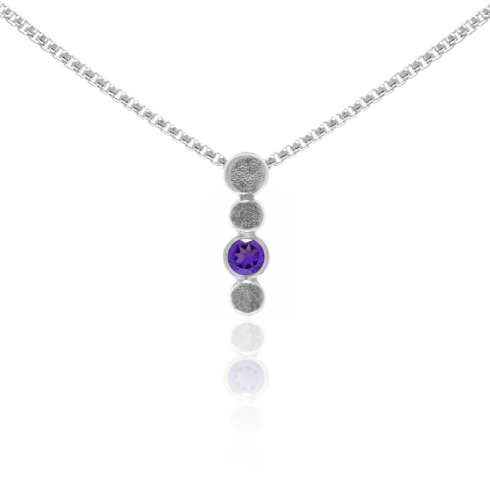 Halo drop drop pendant in textured sterling silver and gemstone - amethyst