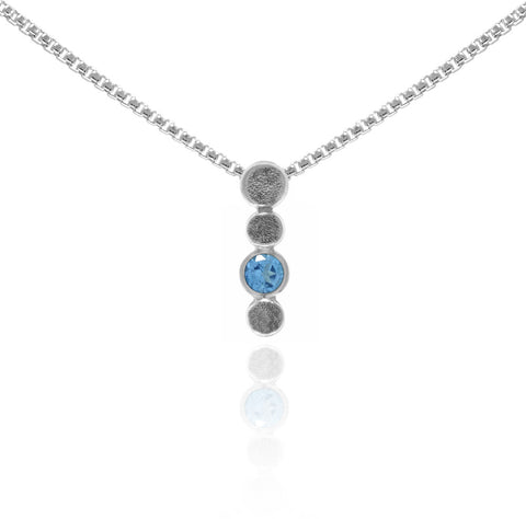 Halo drop drop pendant in textured sterling silver and gemstone - blue topaz