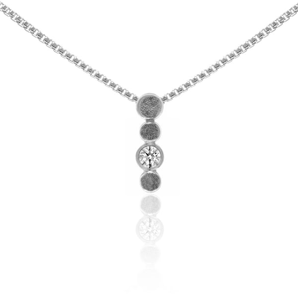 Halo drop drop pendant in textured sterling silver and gemstone - white topaz