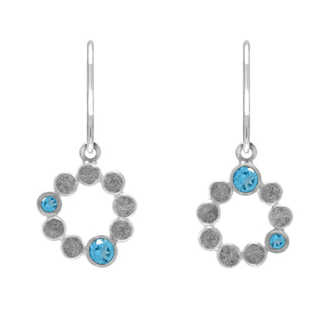 Sterling silver halo drop earrings - blue topaz