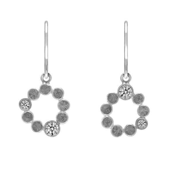 Sterling silver halo drop earrings - white topaz