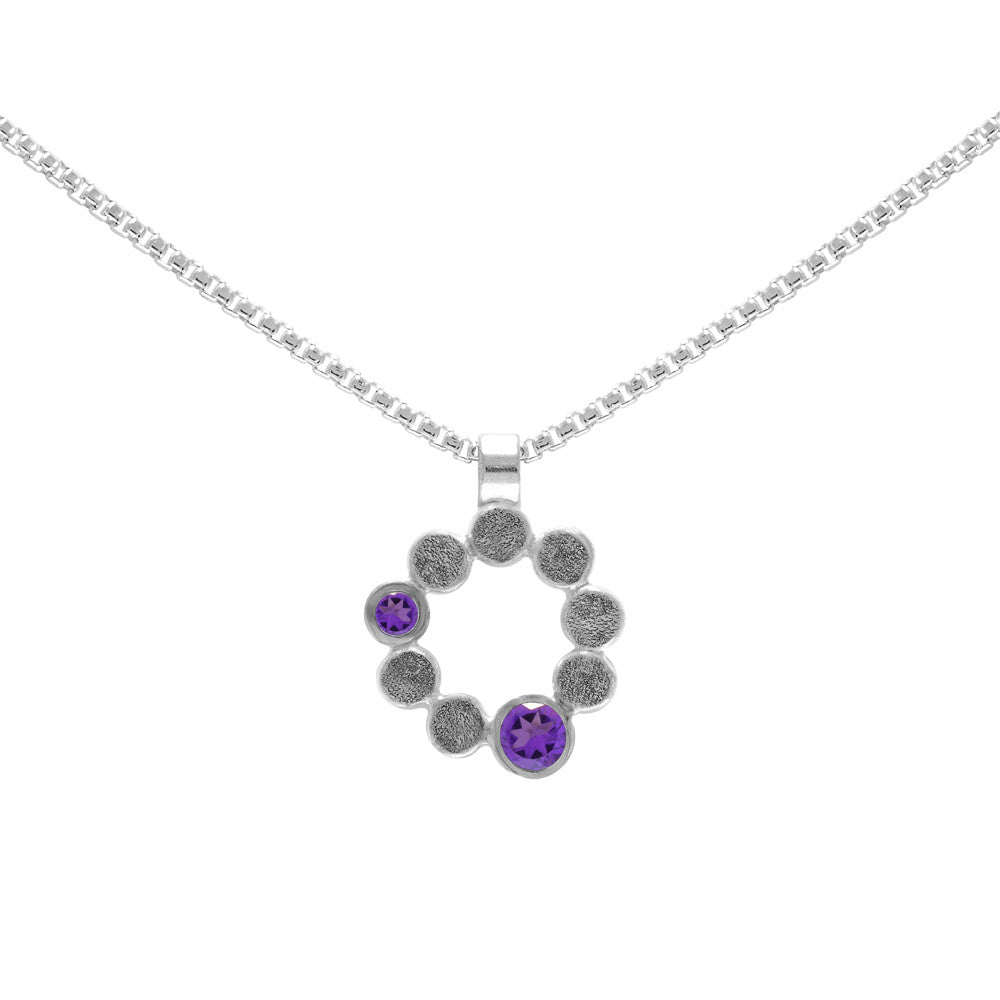 Sterling silver and gemstone halo pendant - medium - amethyst