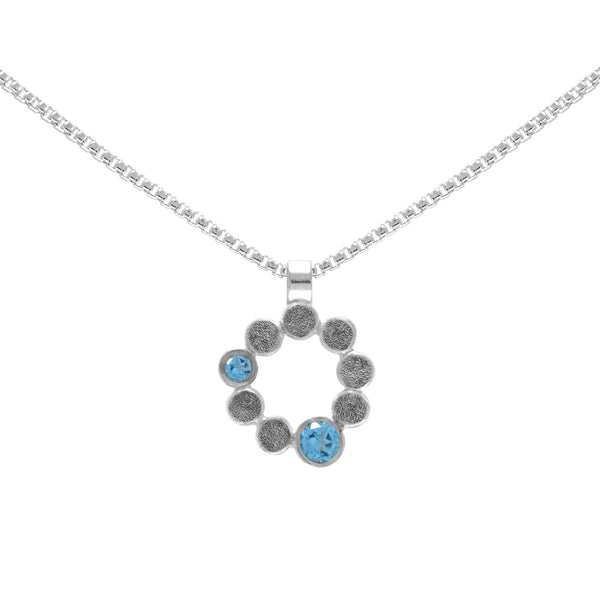 Sterling silver and gemstone halo pendant - medium - blue topaz