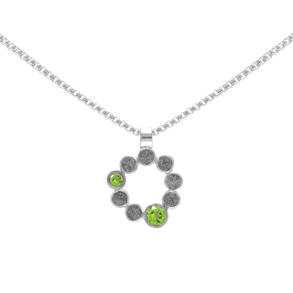 Sterling silver and gemstone halo pendant - medium - peridot