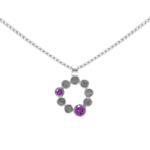 Sterling silver and gemstone halo pendant - medium - rhodolite garnet