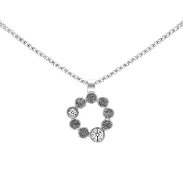 Sterling silver and gemstone halo pendant - medium - white topaz