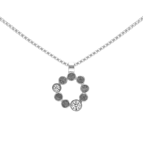 Sterling silver and gemstone halo pendant - medium - white topaz