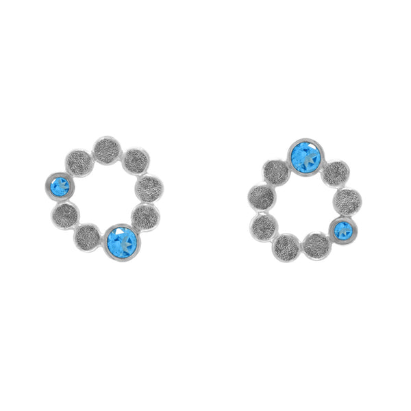 Medium halo earrings in sterling silver and gemstone