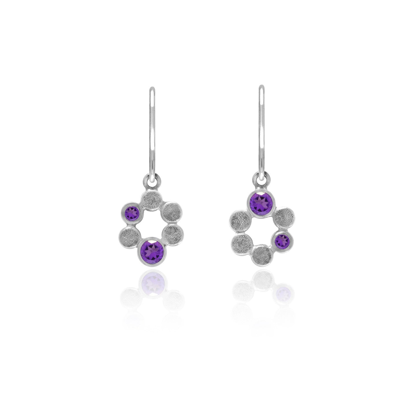 Small halo earrings in sterling silver and gemstone