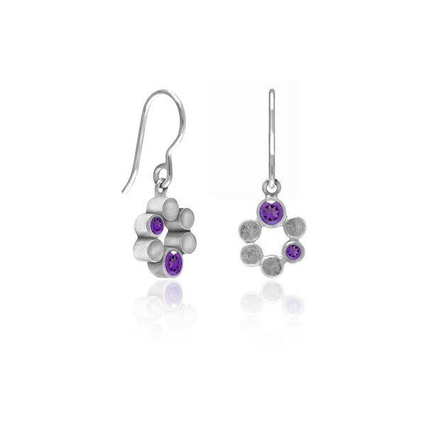 Small halo earrings in sterling silver and gemstone