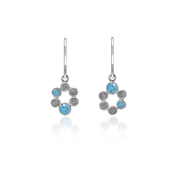 Small halo earrings in sterling silver and gemstone
