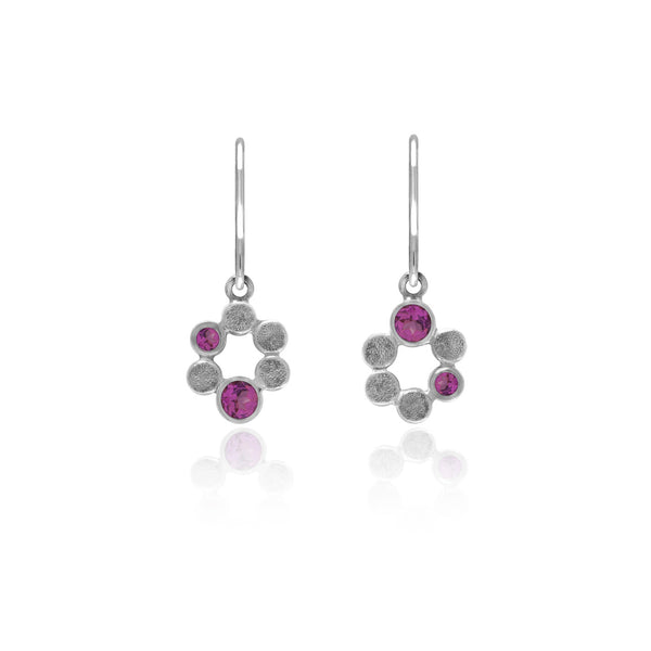 Small halo earrings in sterling silver and gemstone